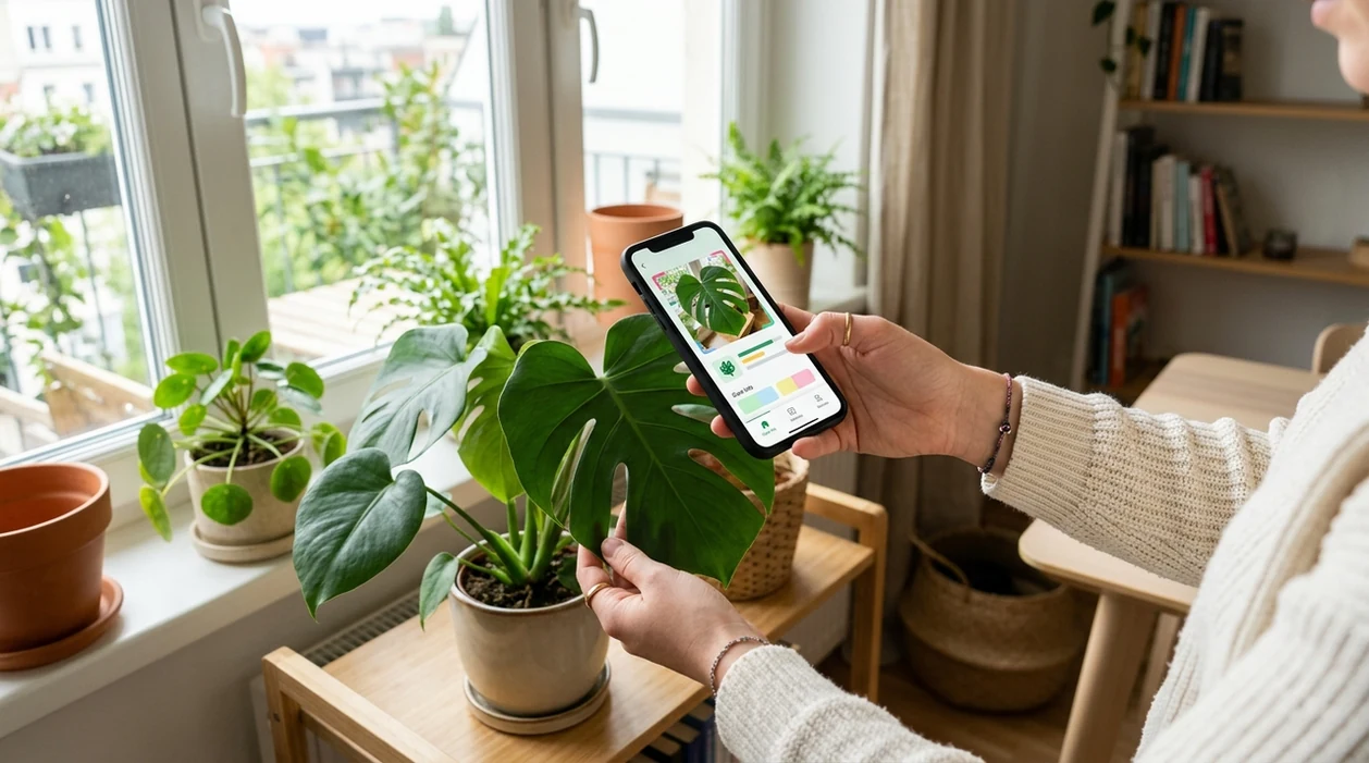 Person checking is plant identifier accurate with a smartphone scan