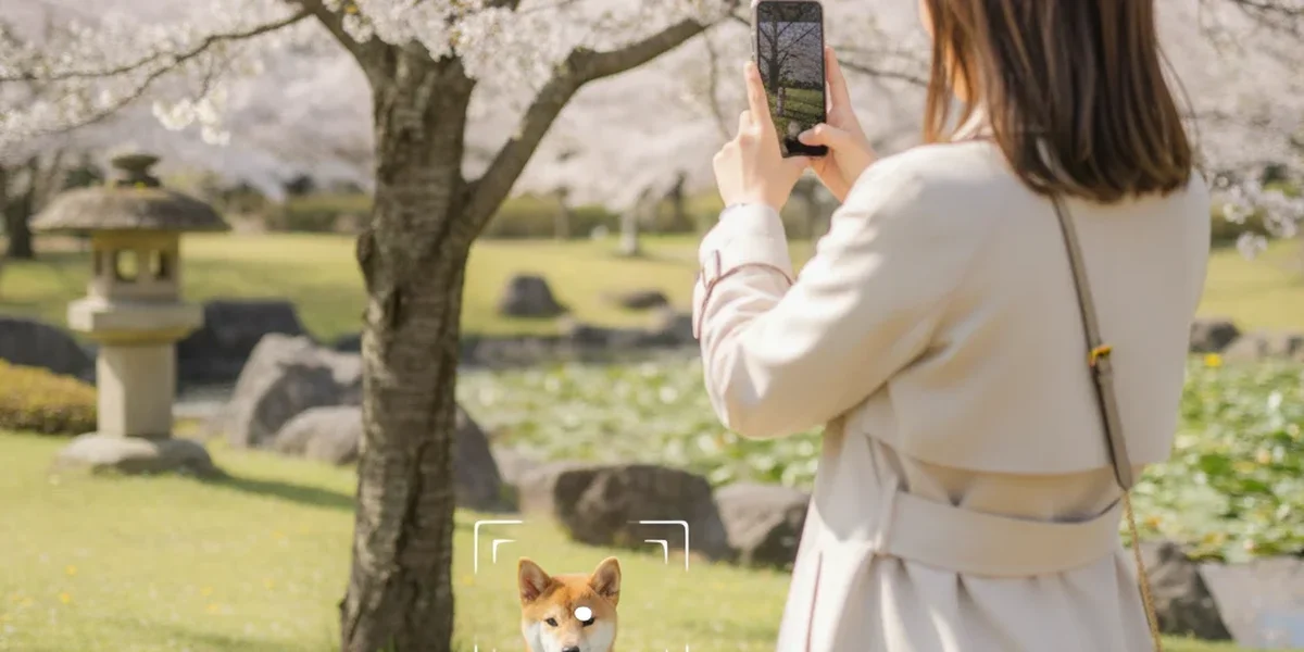 この動物は何とスマートフォンの写真で調べる様子
