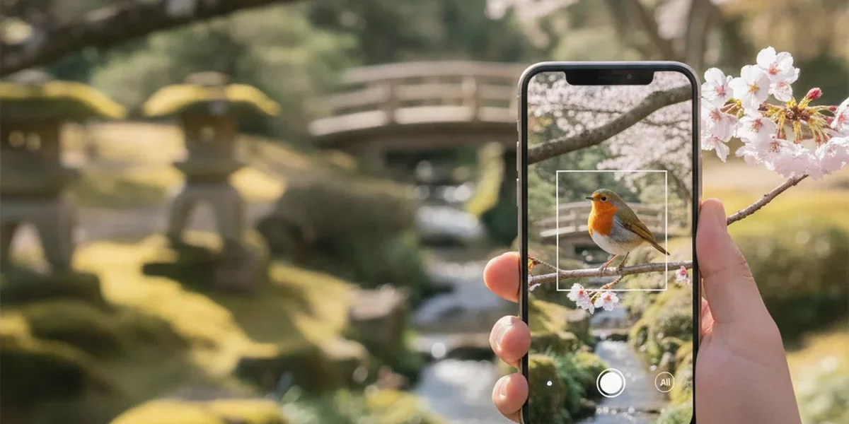 鳥の名前がわからない写真をスマートフォンで調べる様子
