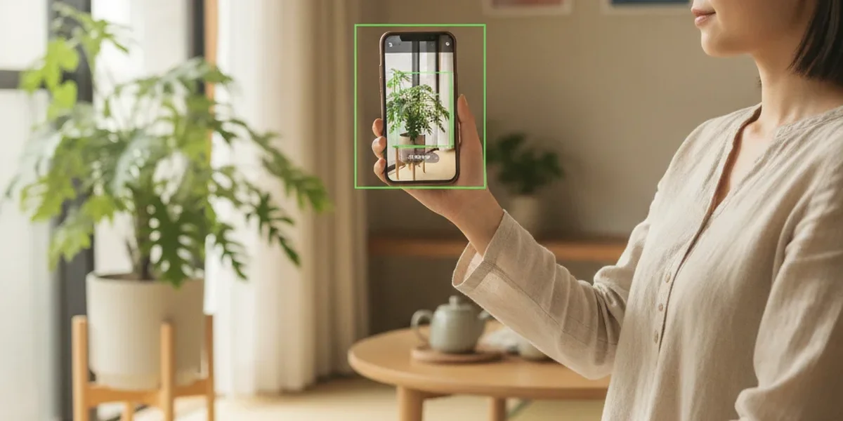 Googleレンズ 代替アプリで植物を写真検索するスマートフォン