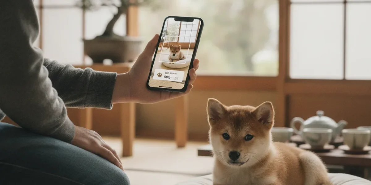 犬 種類 写真をスマートフォンで撮影して犬種を調べる様子