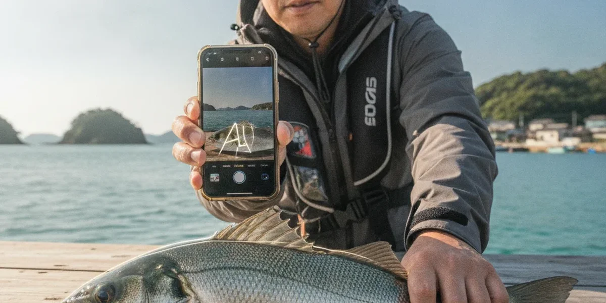 魚識別アプリで釣った魚を写真判定する様子