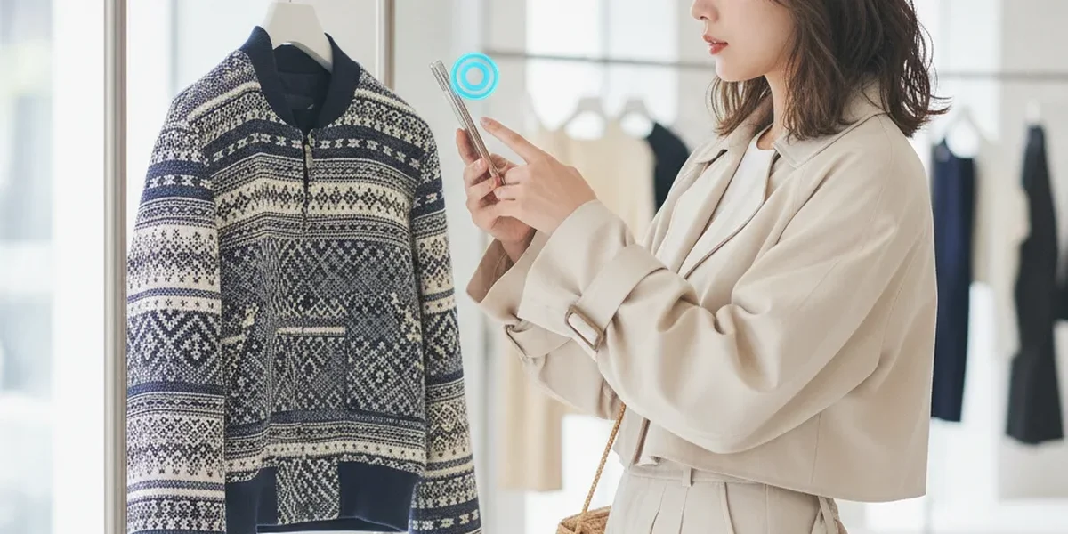 服 画像検索で写真から似た服を探すスマートフォン画面