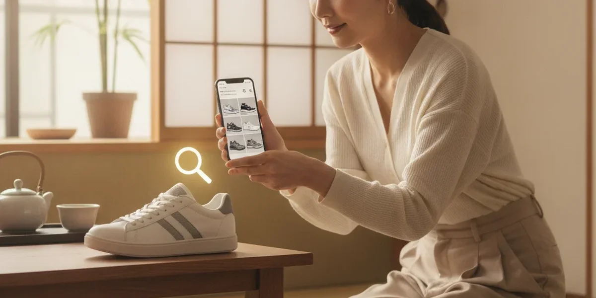 スマートフォンの写真から検索して商品情報を調べる様子