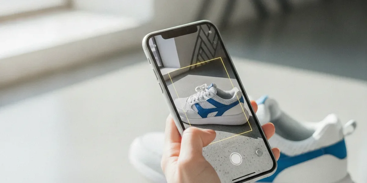 靴 画像検索でスニーカーを写真から特定するスマートフォン