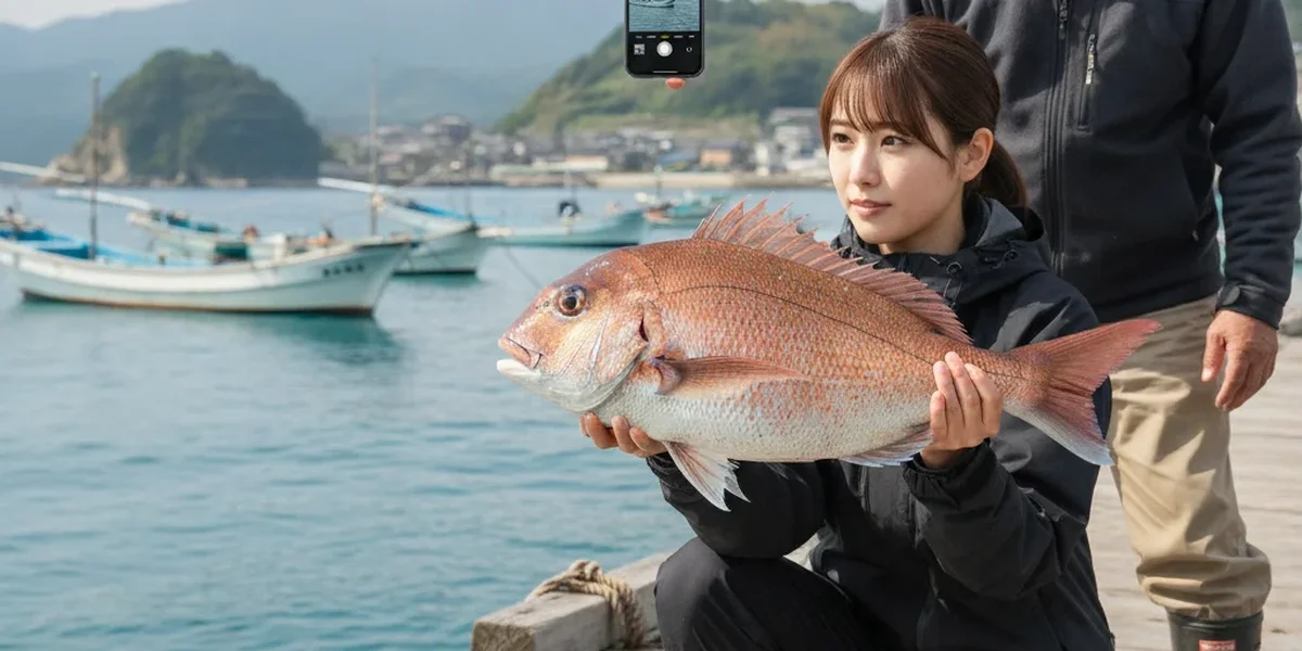 魚 画像検索で釣った魚の名前をスマートフォンから調べる様子