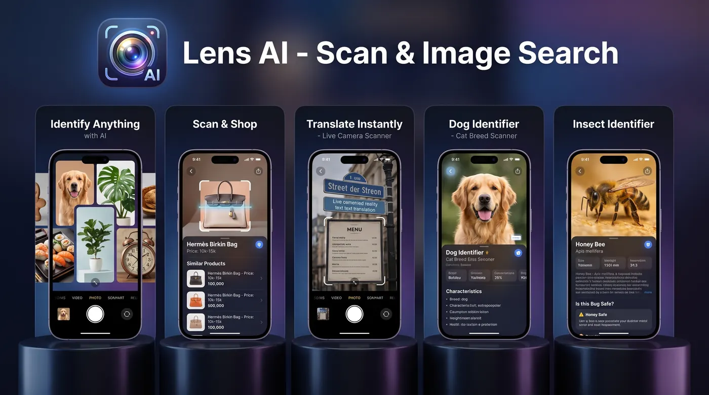 Phone camera pointed at an unlabeled object on a table, with identification results and confidence notes shown on screen