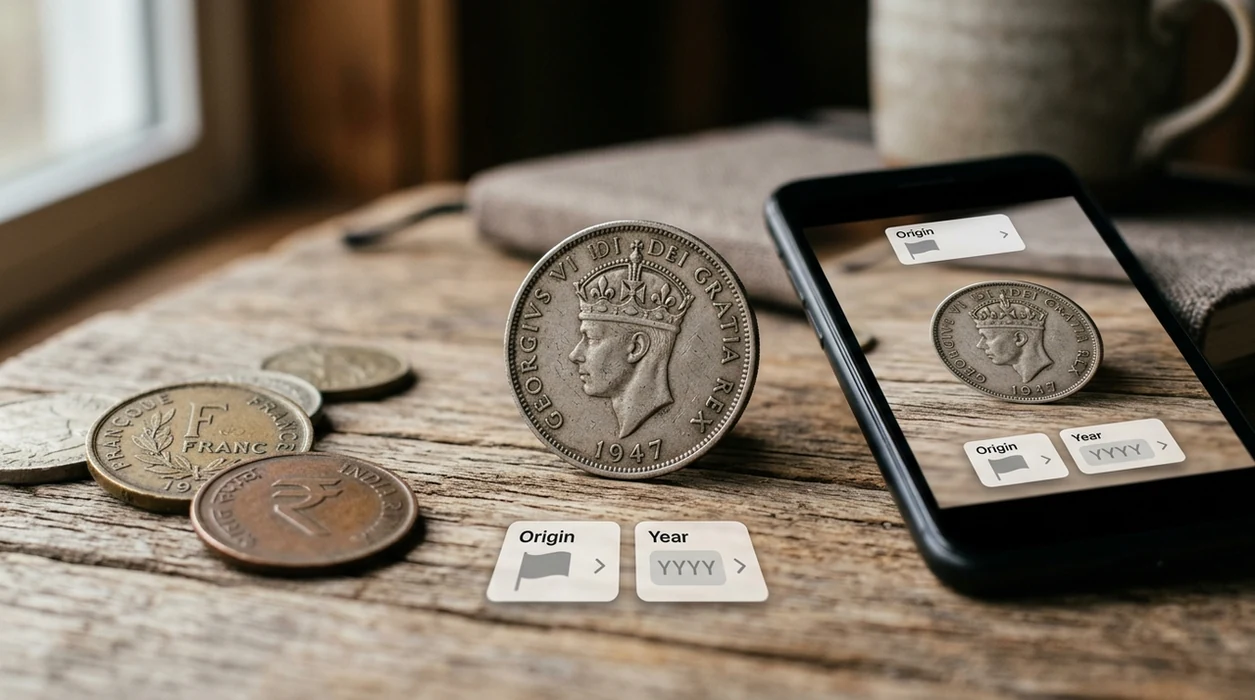 phone scanner showing a likely match for an old coin