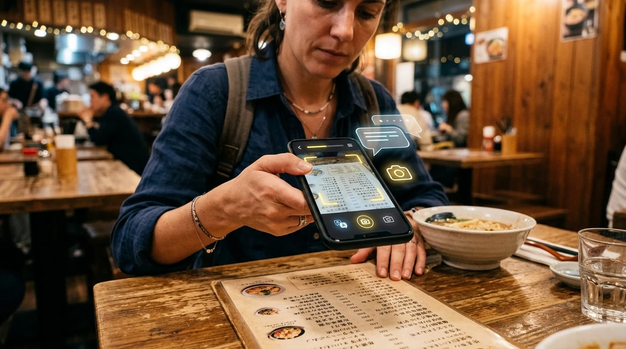 Lens App vs Google Translate Camera shown on a travel menu