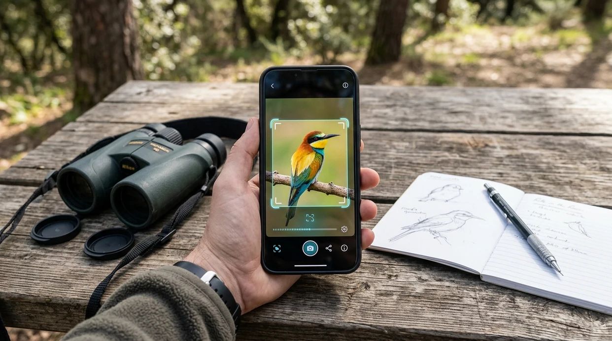 Mobile bird scanner showing a photo identification result