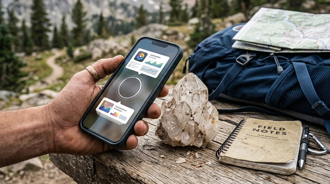 Smartphone scanner showing a likely crystal identification result