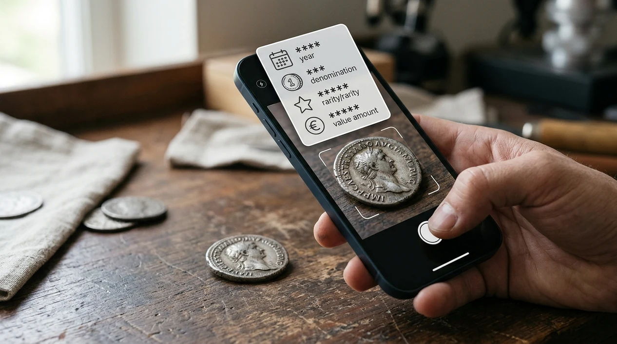 Mobile coin scanner showing likely value and identification result