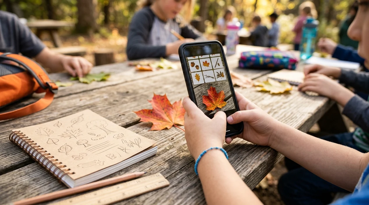 Child scanning a leaf for a kid-friendly plant result