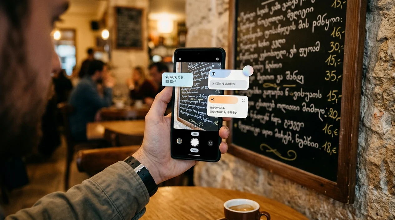 Phone camera translating a restaurant sign from a photo