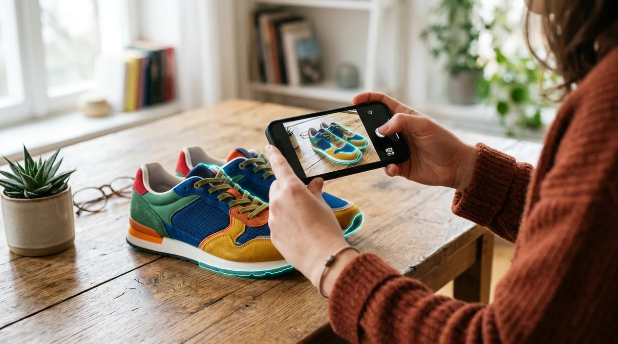 Sneaker identifier scanning colorful shoes with a mobile camera
