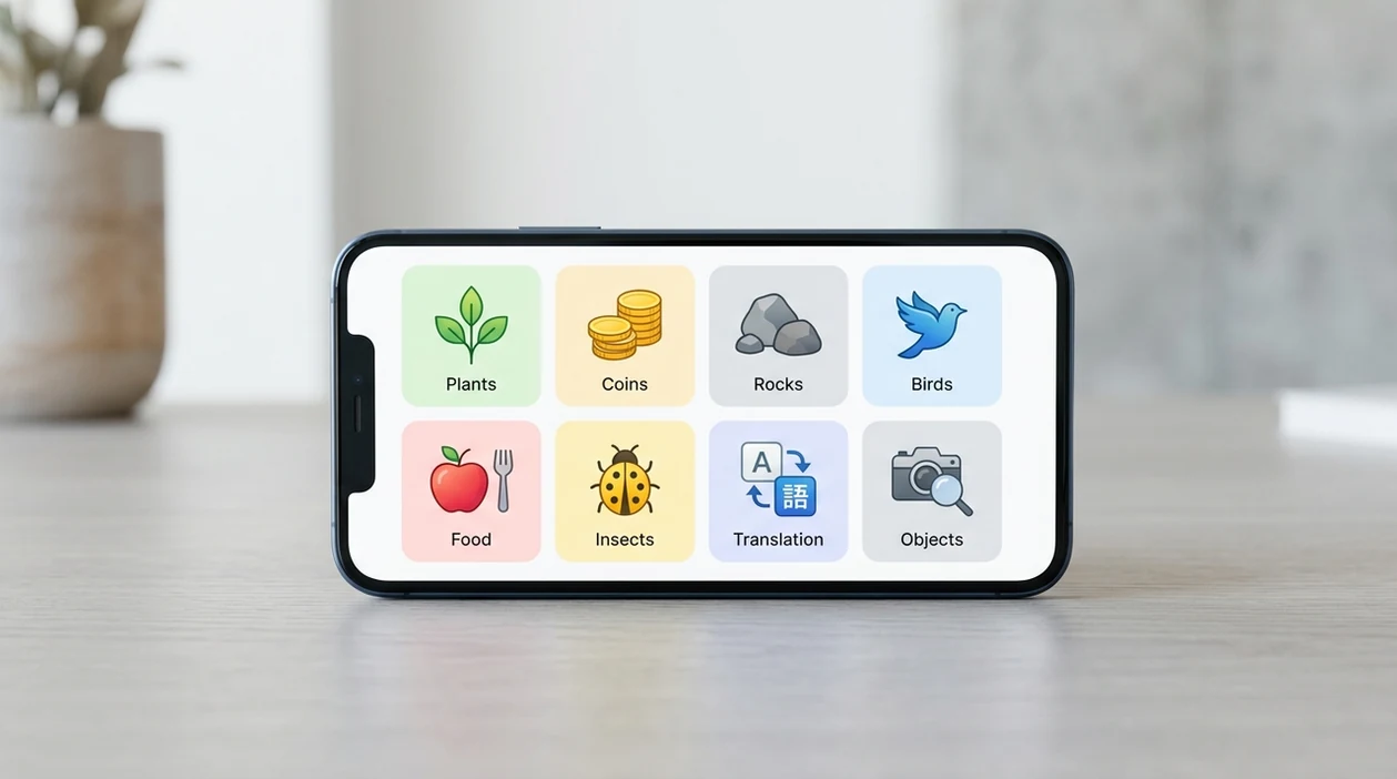 Lens App tools directory showing visual identifier category cards