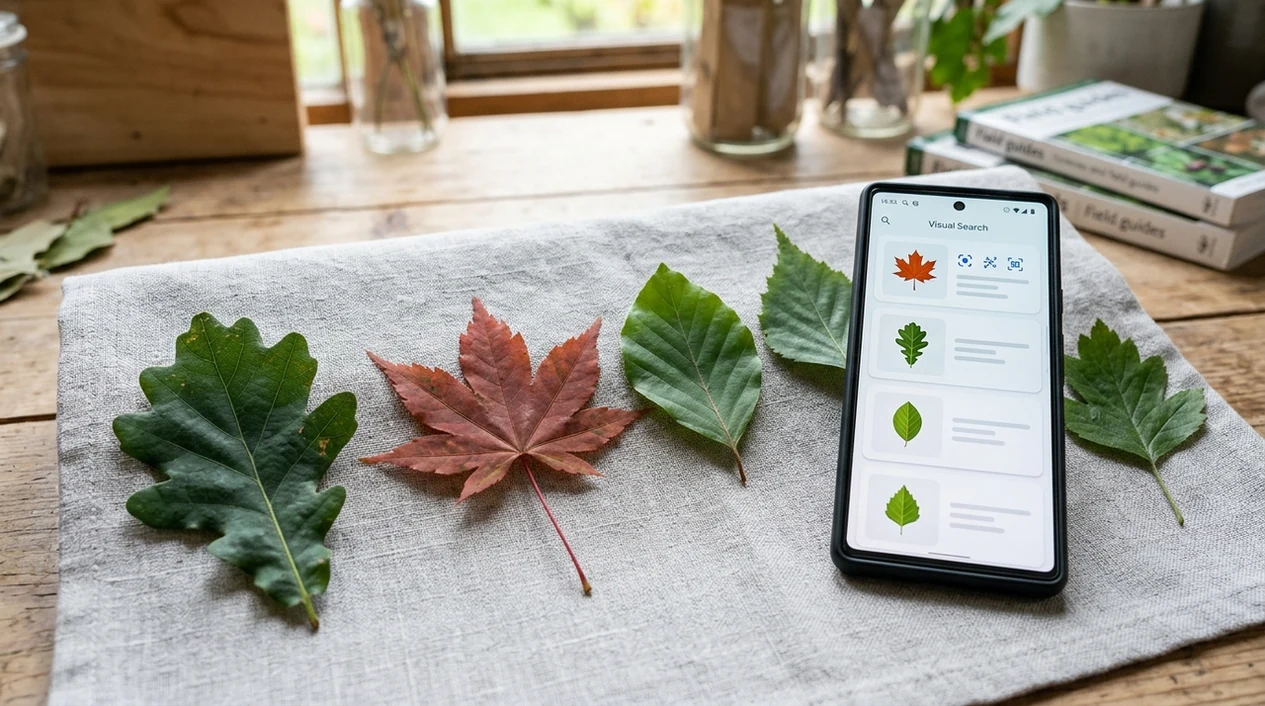 Mobile leaf scanner showing likely tree identification results
