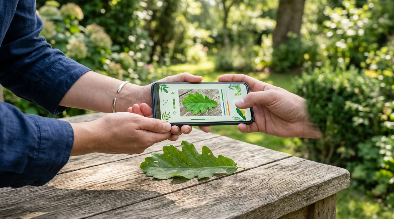 Tree identifier by leaf scanning a green leaf photo