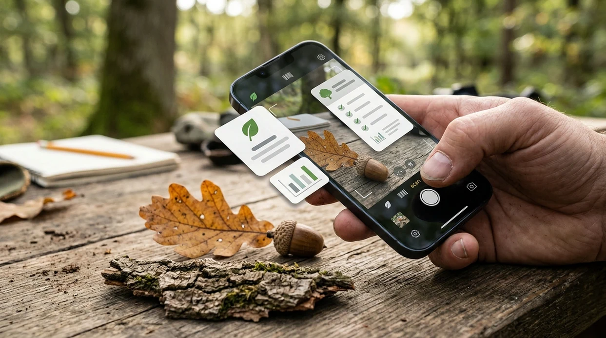 Phone scan of oak leaf, acorn, and bark sample