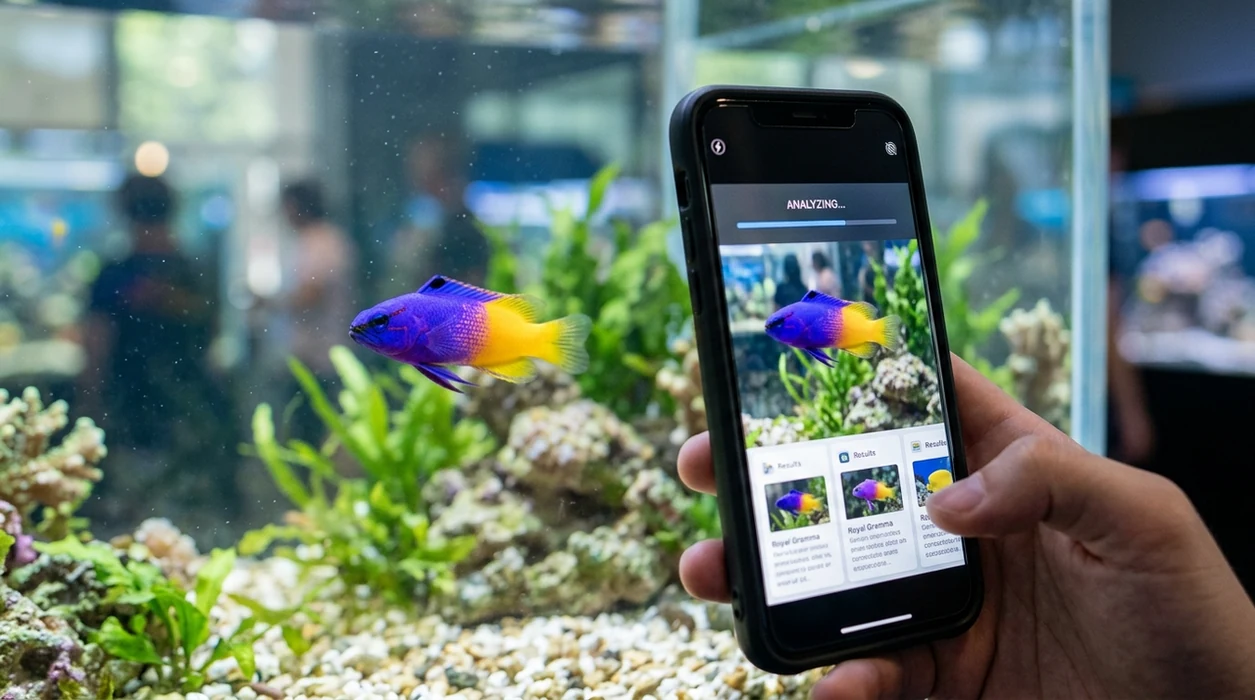 Phone scanner showing likely match for a tropical aquarium fish