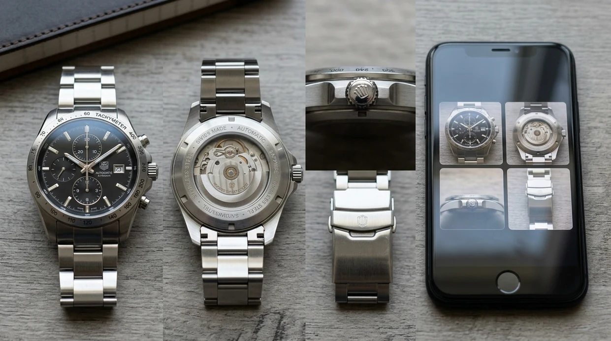 watch dial and caseback prepared for visual identification