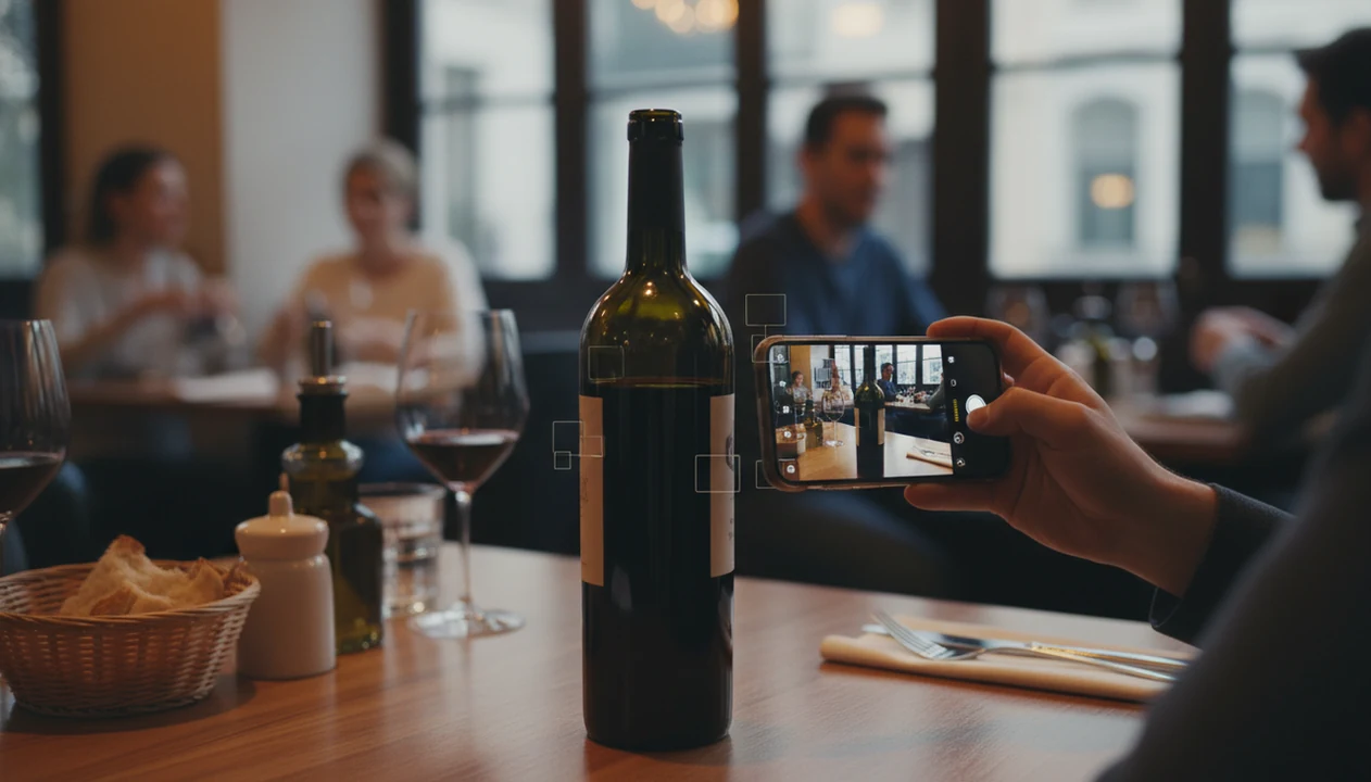 Wine identifier scanning a bottle label with a phone camera
