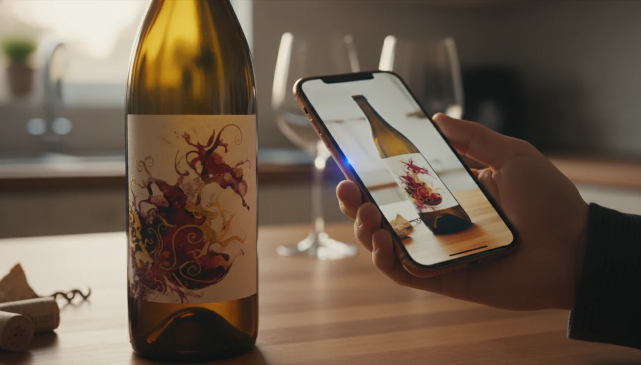 Phone matching a wine label photo to a likely bottle